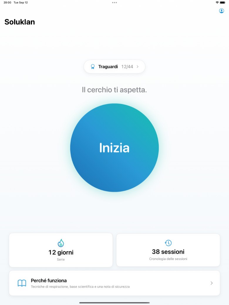 Soluklan su iPad: la schermata iniziale in disposizione larga