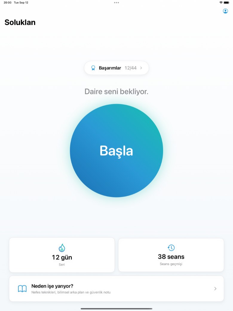 Soluklan iPad'de: geniş düzende ana ekran