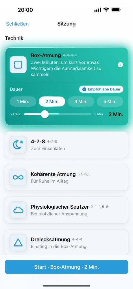 Soluklan auf dem iPhone: der Längenregler und der vorgeschlagene Bereich