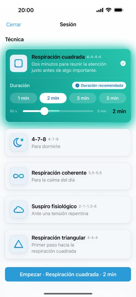 Soluklan en iPhone: el control de duración y el rango sugerido