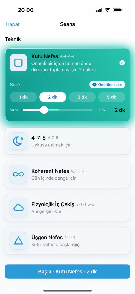 Soluklan iPhone'da: süre kaydırıcısı ve önerilen aralık