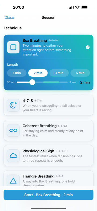 Soluklan on iPhone: the length slider and the suggested range